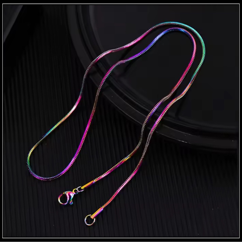 Clearance! NEW IRIDESCENT STEEL COLORFUL THIN SNAKE CHAIN CHOKER NECKLACE